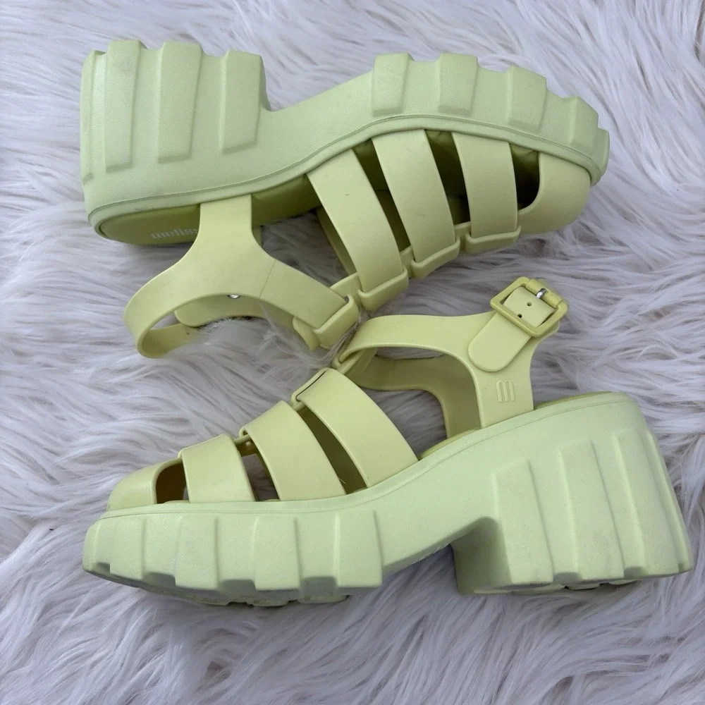 Melissa Megan Platform Fisherman Heels Lime Yellow‎ Size 8
